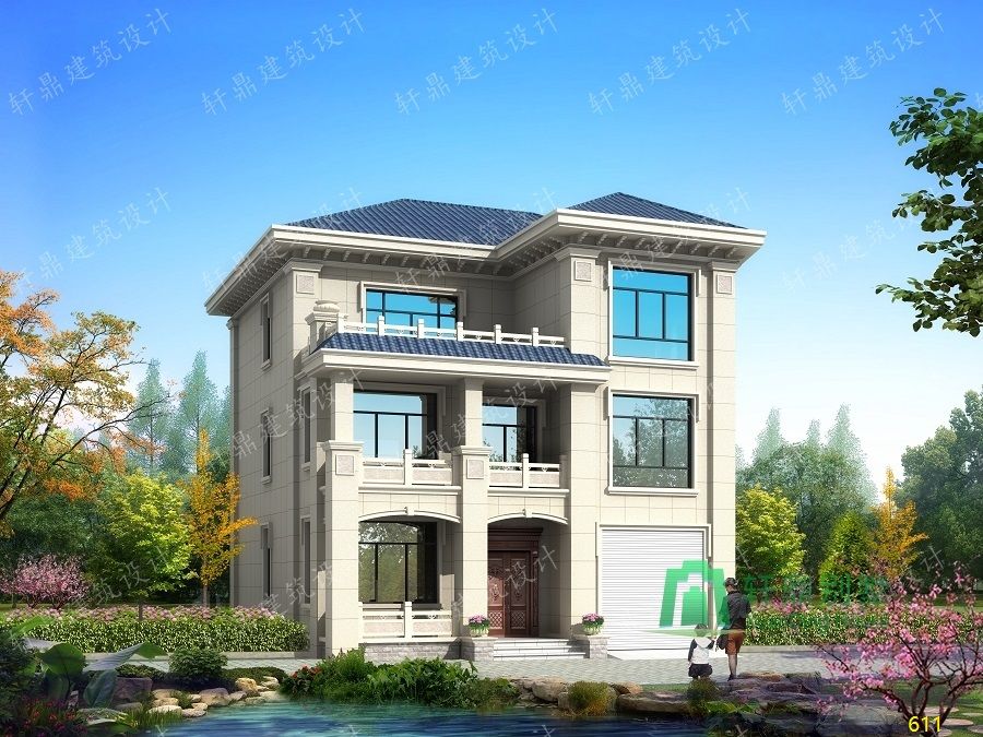 農村三層帶車庫自建別墅設計圖正面效果圖.jpg 農村三層帶車庫自建別墅設計圖正面效果圖.jpg