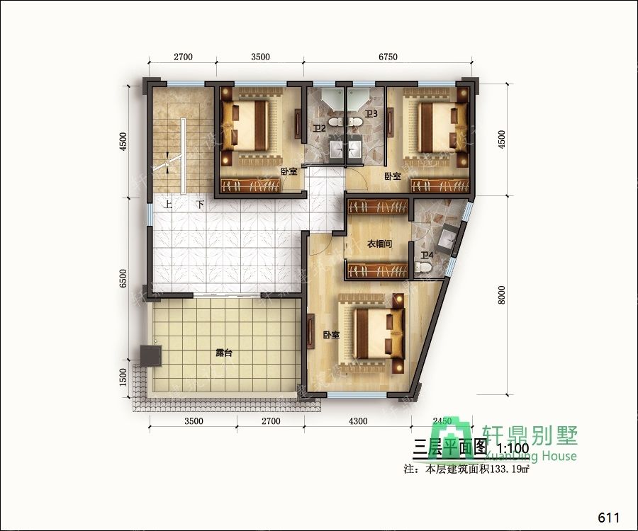農村三層帶車庫自建別墅設計圖正三層平面.jpg 農村三層帶車庫自建別墅設計圖正三層平面.jpg